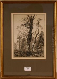 View Of A Ruin Through Trees by Maxime Lalanne