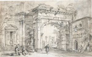 Roman Capriccio With Figures By An Arch And Other Classical And Medieval Buildings by Jean-Baptiste Lallemand