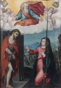Le Christ Aux Liens Et Aux Roseaux, Visite Par La Vierge Marie Et Domine Par Dieu Le Pere Et Les Anges by Giovan Battista Lama