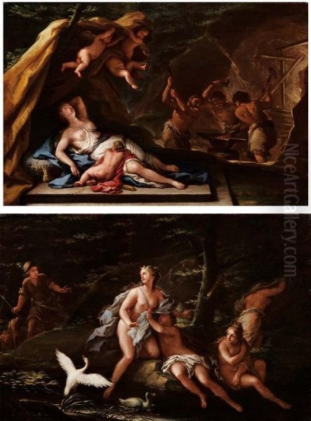 Coppia Di Soggetti Mitologici Venere Nella Fucina Di Vulcano Diana E Atteone - view 1