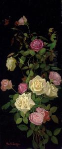 Pink And Yellow Roses by George Cochran Lambdin