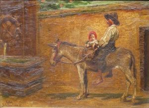 'toledo' Man And Child On A Donkey by Jules Lambeaux