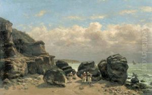 Kustenpartie Mit Muschelsucherinnen. by Antoine Eugene Lambert