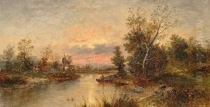 River Landscape At Dusk by Bradford Lambert