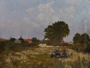 Travellers Resting On A Country Road by Clement Lambert