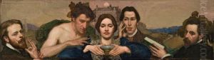Self Portrait With Ambrose Patterson, Amy Lambert, And Hugh Ramsay by George Lambert