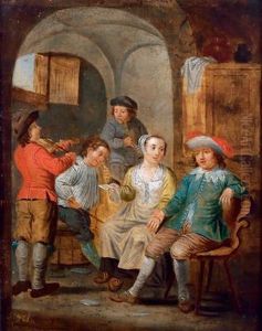 Compagnia Di Musicanti In Un Interno Colonico by Johann Gerl. Lambert