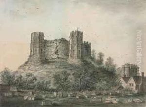 Lewes Castle From The South-west, Sussex by James Lambert Junior