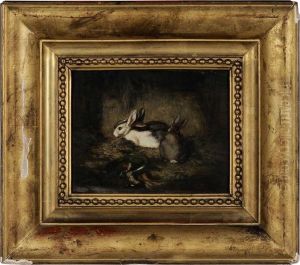 Rabbits In A Barn by Louis Eugene Lambert