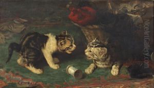 Deux Chatons Jouant Avec Une Bobine by Louis Eugene Lambert