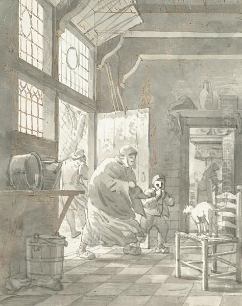 A Kitchen Interior With An Old Woman - view 1