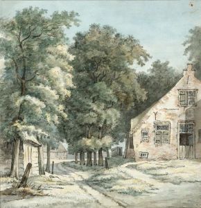 A Sand Road Lined With Trees Near A Farm by Gerrit Lamberts