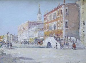 View Of The Ponte Della Paglia And Doge's Palace, Venice by William Adolphe Lambrecht