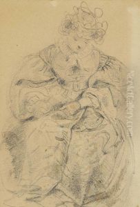 Femme Cousant by Eugene Louis Lami
