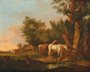 Weide Met Rustende Paarden Bij Een Hek