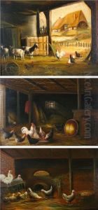 Three Barn Scenes by Wilhelmus Albertus Lammers