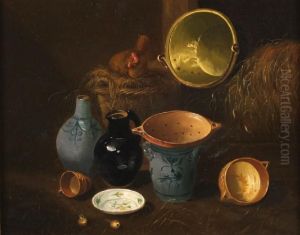 Stilleven Met Attributen In Eenkippenhok by Wilhelmus Albertus Lammers