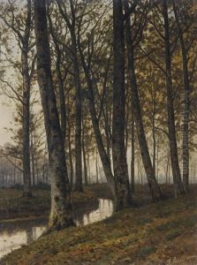 Autumnal River Landscape by Jean-Pierre-Francois Lamoriniere