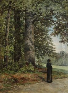 Woman In Black At The Fringe Of The Woods