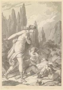 Venus And Adonis by Johann Baptist the Elder Lampi