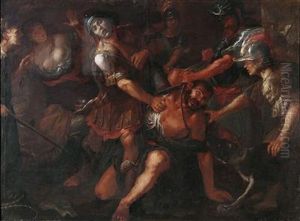 Samson Escaping From Ropes Binding Him; The Blinding Of Samson By The Philistines by Giovanni Battista Lampugnani