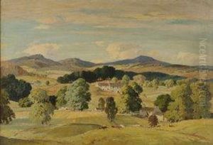 The Hayfield: Summer Landscape With Cattlegrazing by Percy Lancaster
