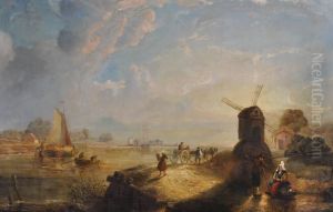 Busy Dutch River Landscape At Sunset by Richard Hume, Rev. Lancaster