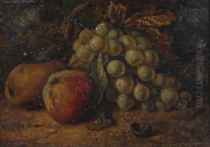 Still Life Of Fruit On A Mossy Bank by George Lance