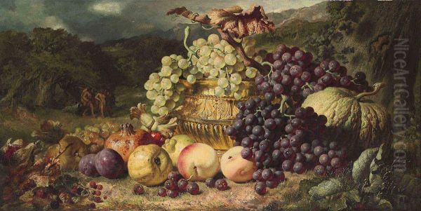 Still Life With Fruit In A Landscape, A Hunting Party Beyond - view 1
