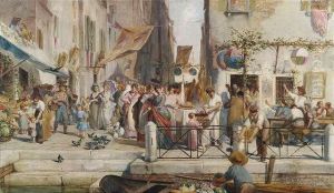 Hustle And Bustlein A Venetian Street. by Egisto Lancerotto