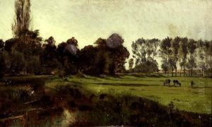 Wiesenlandschaft Mit Grasenden Kuhen by Ludwig Lanckow