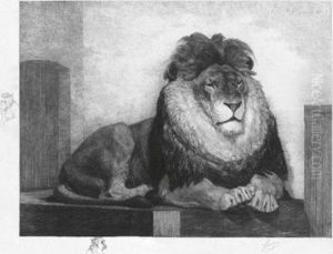 Combat De Cerfs ; Dans Les Pyrenees (ours) ; Liondebout ; Lion Assis by Auguste Andre Lancon