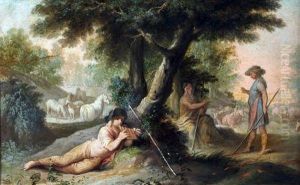 Herders With Horses And Cattle by Nicolas Lancret