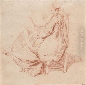 A Seated Woman With A Fan by Nicolas Lancret