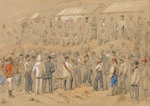 Evening Amusements Of British Troops In The Crimea; Lord Gough, Marshal Pelissier, And Staff, Inspecting The Troops by Robert Thomas Landells