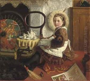 Portrait Of Elsie Esther Cornish, Aged 7, Seated At A Table Withher Doll And Tea Set