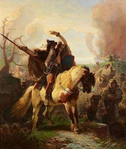 Depart D'une Tribu Celte D'un Village En Feu by Albert Landerer