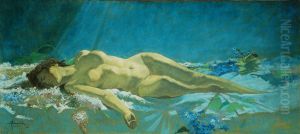 Nudo Sdraiato Tra Fiori by Angelo Landi