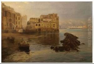 Paesaggio Marino Con Veduta Di Napoli E Pescatori by Andrea Landini