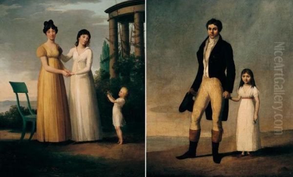 Portrait Of A Gentleman, Together With His Daughter, In An Open Landscape - view 1