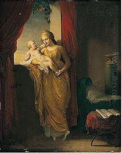 An Interior With A Mother And Child by Charles Paul Landon