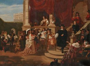 Open Air Scene With Dignitaries Near A Temple by Charles Landseer