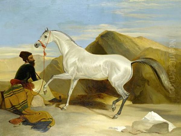 Arab Stallion With An Attendant - view 1