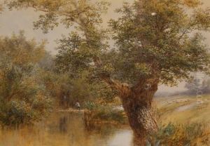Fisherman On The Banks Of A Rural River by Albert Lane