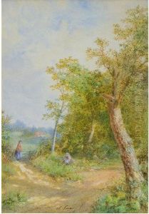 Country Lanewith Cottage In Distance by Albert Lane
