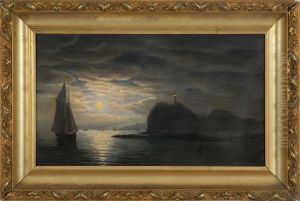 Owl's Head Lighthouse, Maine Under Moonlight by Fitz Hugh Lane