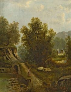 Landschaft Mit Brucke by Albert Lang