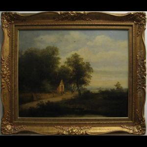 Landscape With Couple At Middle Ground by Albert Lang