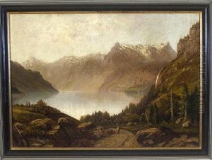 Blick Uber Den Konigssee Mit Personenstaffage Und Einigen Booten by August Lang