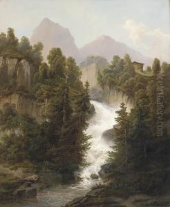 An Alpine Waterfall by H.F. Lang